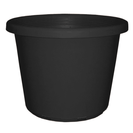 Black large plastic pot, 27-litre capacity, 400mm (16-inch) diameter, 320mm height, ideal for gardening, landscaping, and plant propagation.