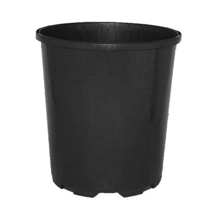 Black plastic pot, 1.1-litre capacity, 125mm (5-inch) diameter, 123mm height, made in Australia, ideal for gardening, seedlings, and plant propagation.