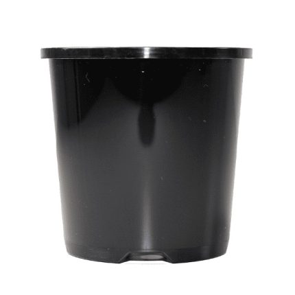 Black plastic pot, 1.55-litre capacity, 140mm (5.5-inch) diameter, 140mm height, ideal for gardening, seedlings, and plant propagation.