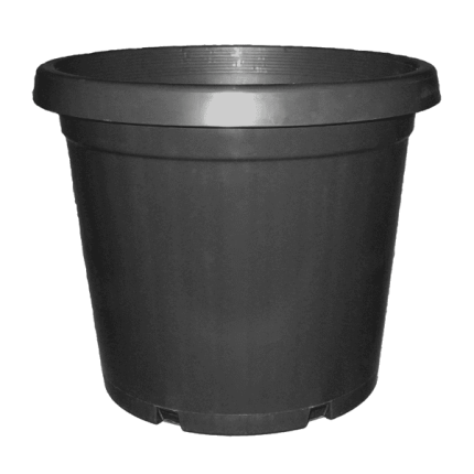 Black plastic pot, 13.5-litre capacity, 300mm (12-inch) diameter, 270mm height, ideal for gardening, seedlings, and plant propagation.