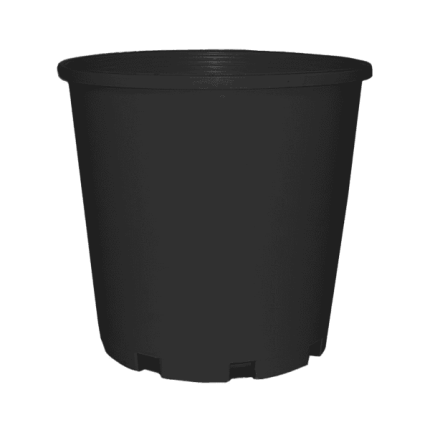 Black plastic pot, 4.5-litre capacity, 200mm (8-inch) diameter, 190mm height, ideal for gardening, seedlings, and plant propagation.