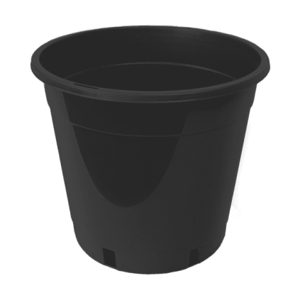 Black plastic pot, 8-litre capacity, 250mm (10-inch) diameter, 235mm height, ideal for gardening, seedlings, and plant propagation.