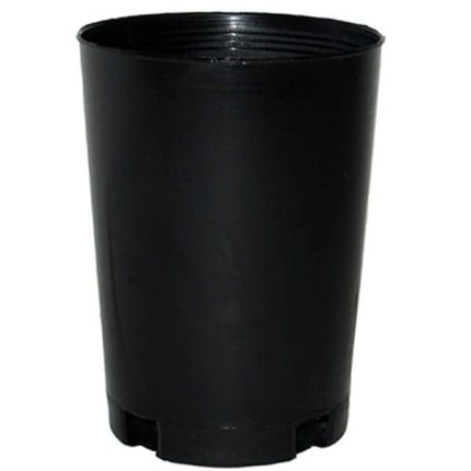 Black plastic pot tube, 75mm (3-inch) diameter, 100mm height, 0.03-litre capacity, made in Australia, ideal for seedlings and propagation.