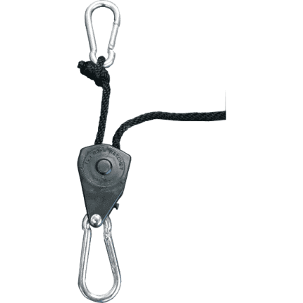 The Cultiv8 Rope Ratchet Hanger supports up to 68kg, perfect for hanging grow lights or carbon filters with easy height adjustments.