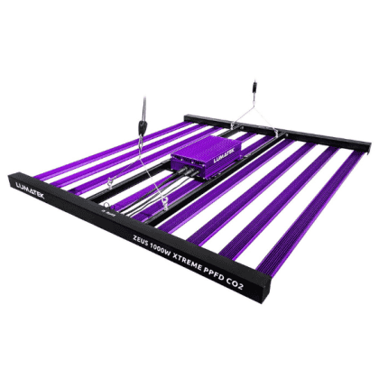 Lumatek Zeus 1000W Xtreme PPFD CO2 2.9 LED Grow Light, offering full-spectrum lighting and high output for CO2-enhanced environments.