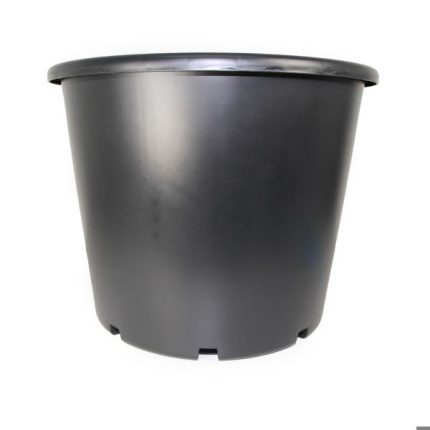 Garden City Plastics large black plastic pot, 115-litre capacity, 650mm diameter, and 510mm height, made from durable PP5 recyclable plastic, ideal for gardening and landscaping.