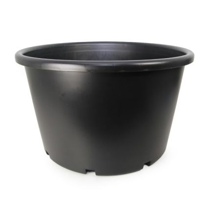 Garden City Plastics large black squat plastic pot, 92-litre capacity, 650mm diameter, and 400mm height, made from durable PP5 recyclable plastic, ideal for gardening and landscaping.