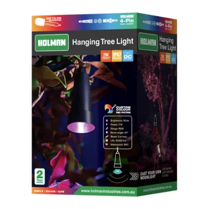 RGB hanging tree light providing customizable lighting for outdoor spaces