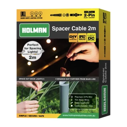 Holman 2m 2-Pin Mini Spacer Cable for extending garden lights