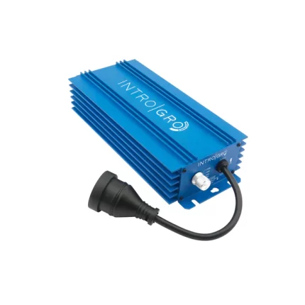 IntroGro 600W Digital Ballast featuring dimmable settings, enlarged cooling fins, and fully sealed components for efficient indoor plant lighting.