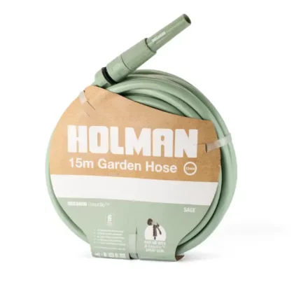 Holman ColourDip™ Green 12mm x 15m garden hose with adjustable nozzle, perfect for versatile garden watering