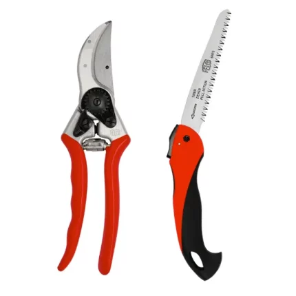 Felco 2 Pruning Shear and Felco 600 Pull Saw set for precise gardening and landscaping tasks