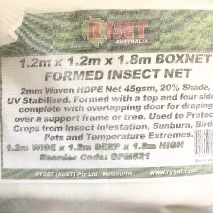 Ryset Fitted Insect Net – Small 1.2m x 1.2m x 1.8m covering a small garden bed, protecting plants from pests and birds