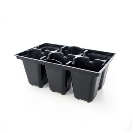 6 Cell Standard Propagation Punnet, durable black plastic tray for seedling growth in nurseries and greenhouses