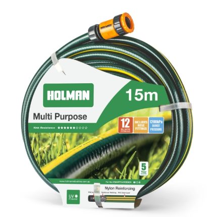 Holman 15m Multi Purpose Garden Hose with removable fittings.