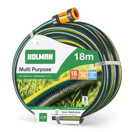 Holman 18m Multi-Purpose Garden Hose with removable fittings.