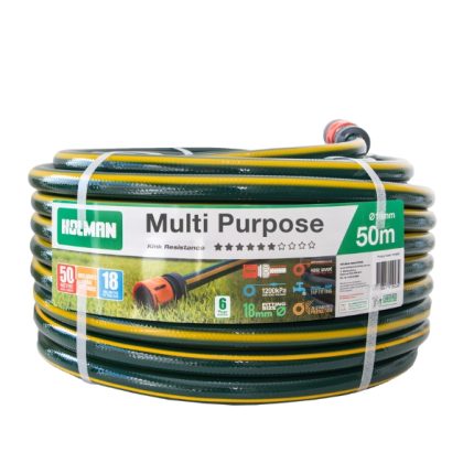 Holman 18mm × 50m Multi-Purpose Garden Hose with removable fittings.