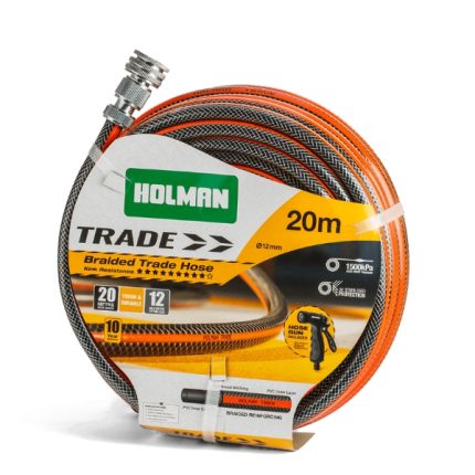 Holman 20m Trade Hose with chrome-plated brass fittings and included spray gun.