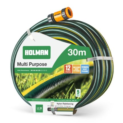 Holman 30m Multi-Purpose Garden Hose with removable fittings.